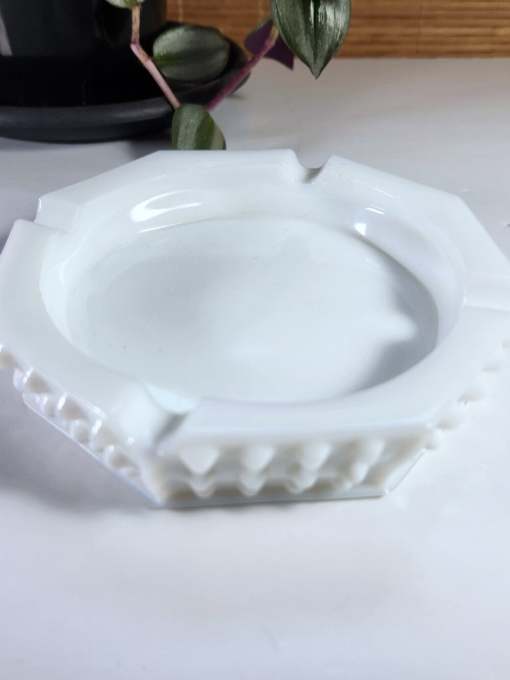 Vintage White Milk Glass Hobnail Octagon Ashtray 5.25" Mid‑Century